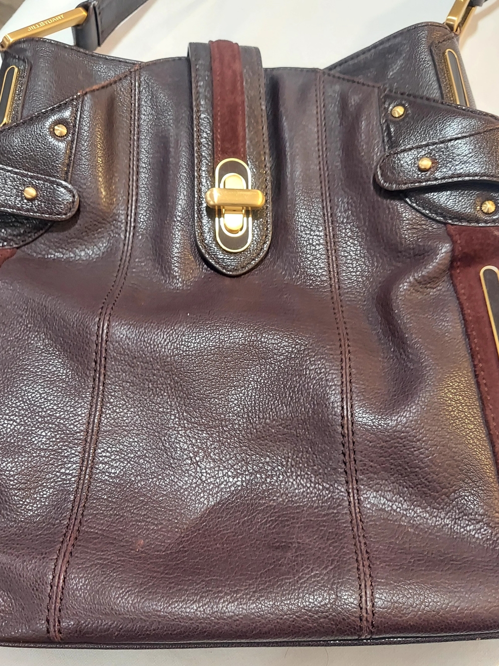 Jill Stuart Espresso Pebbled Leather & Suede Shoulder Bag